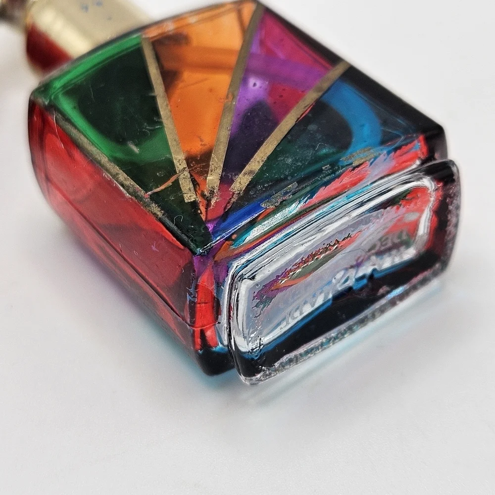 VINTAGE Handmade Venetian Glass Rainbow Candy Striped Mini Puff Atomizer Italy